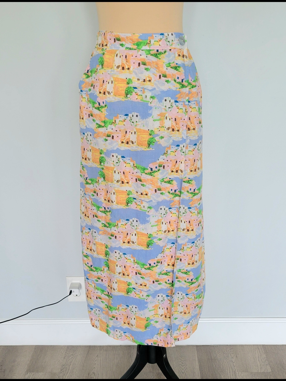 Cynthia Rowley Linen Blend Pastel Novelty Coastal Print Pockets Maxi Skirt Large - Picture 2 of 13